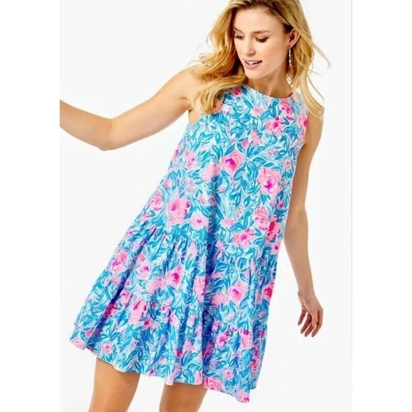 Lilly Pulitzer Trina Dress Bondi Blue My Little Peony, Spring Summer Beachy | XL - Picture 11 of 11